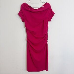 Escada Fuchsia gathered draped cap sleeve Dress
